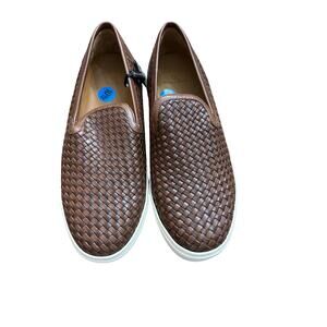NWT Massimo Dutti Men's Brown Braided Leather Slip On Sneakers Size 11
